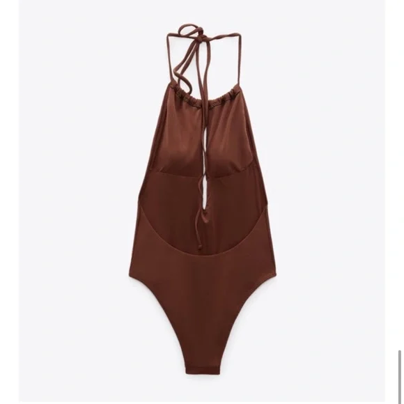 Zara Halter Swimsuit Chocolate Brown NWT size Small - Picture 5 of 7